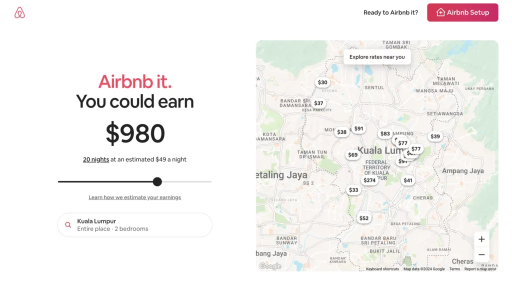 airbnb host calculator for Kuala Lumpur